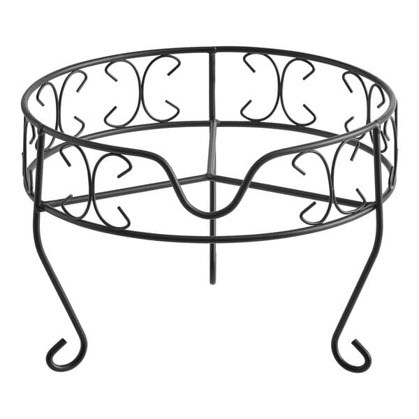 A black metal stand with a circular design for an Acopa beverage dispenser.