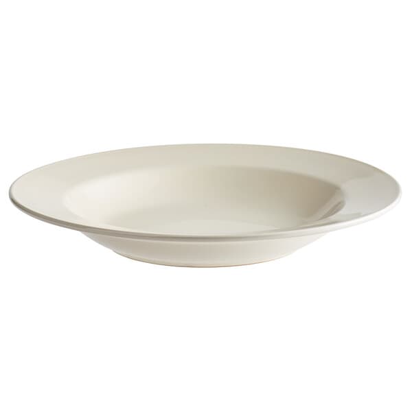 An Acopa ivory stoneware pasta bowl with a wide rim on a white background.