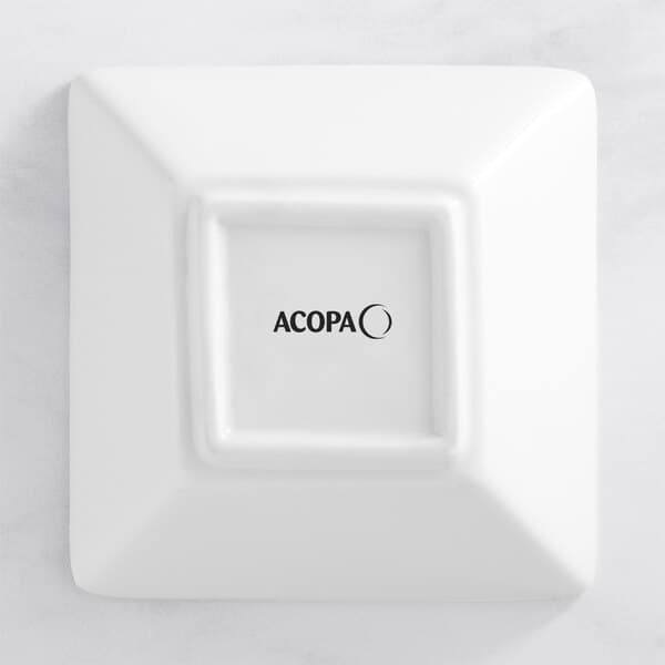A bright white square Acopa porcelain bowl.