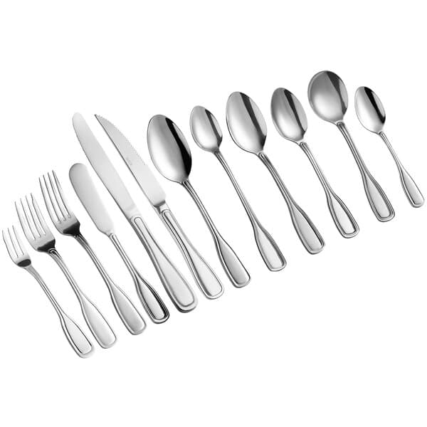 An Acopa Saxton stainless steel teaspoon.