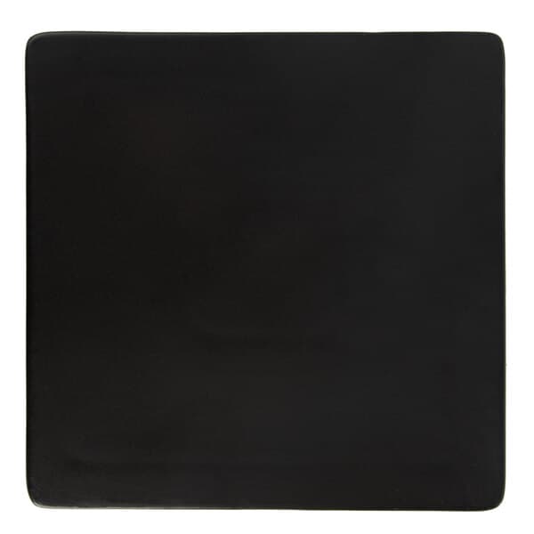 A black square Acopa stoneware plate with a white border.
