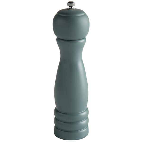 An Acopa steel blue wooden salt/pepper mill with a silver top.