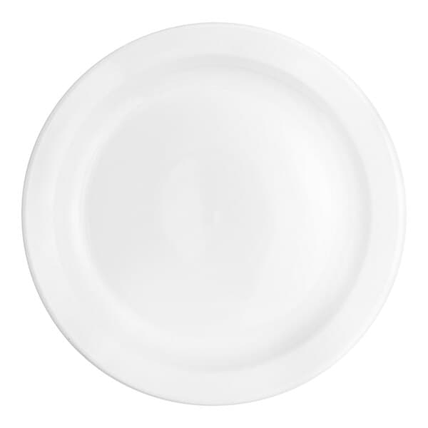 An Acopa bright white stoneware plate with a narrow white rim.