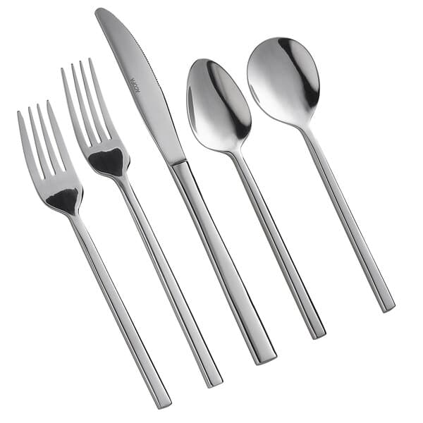 A close-up of an Acopa Phoenix stainless steel flatware set with a fork and a spoon.