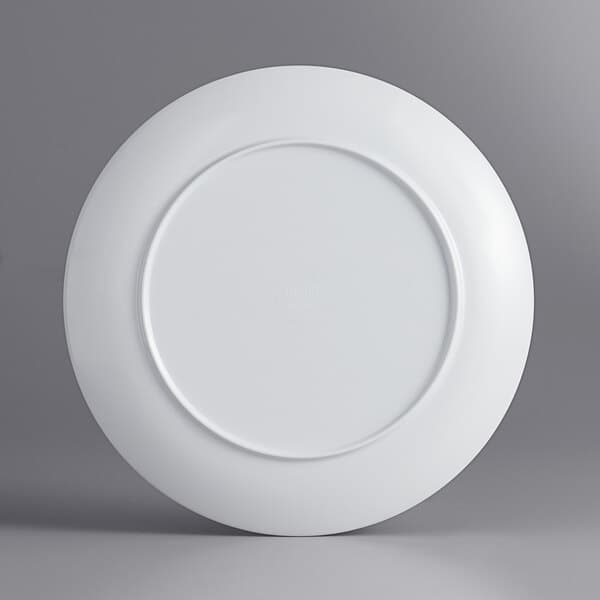 An Acopa Lunar white melamine plate with a round rim.
