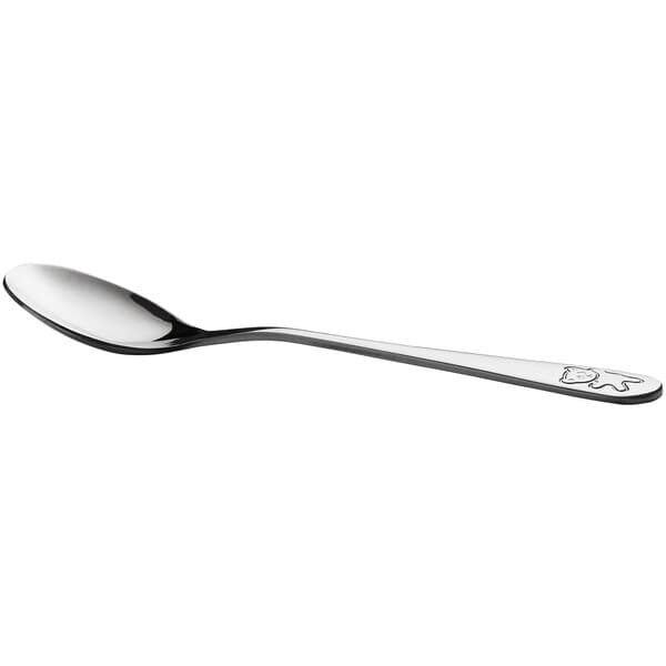 An Acopa stainless steel medium weight dinner spoon with a silver handle.