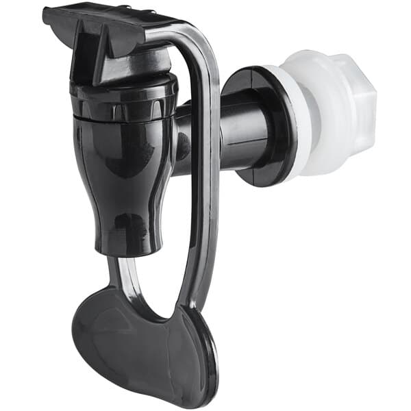 A black Acopa plastic spigot with a white clip.