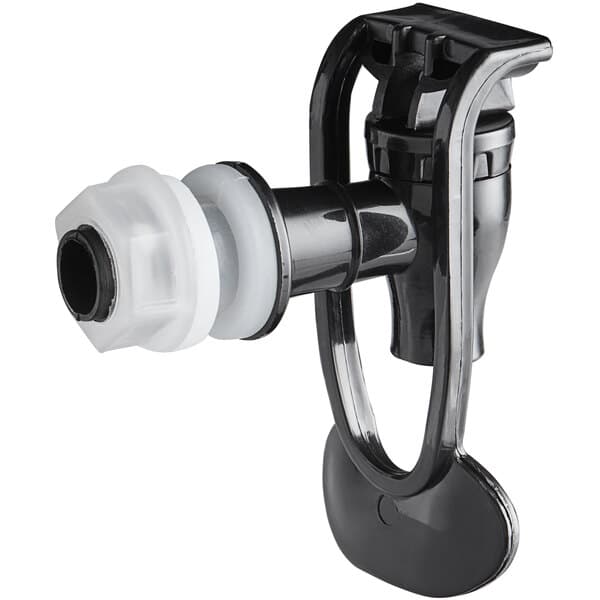 A close up of a black and white Acopa hands-free spigot.