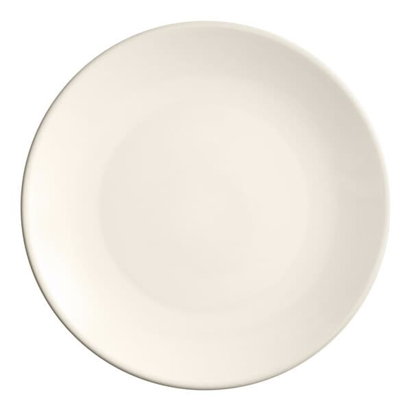 An Acopa ivory stoneware plate with a plain edge on a white background.