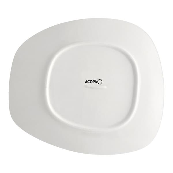 An Acopa cream white stoneware plate with an asymmetric square shape.