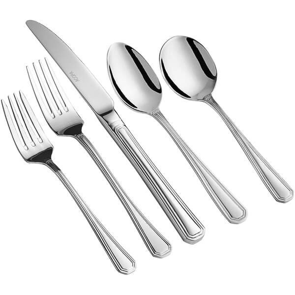 An Acopa Landsdale stainless steel flatware set with a fork, spoon, and knife.