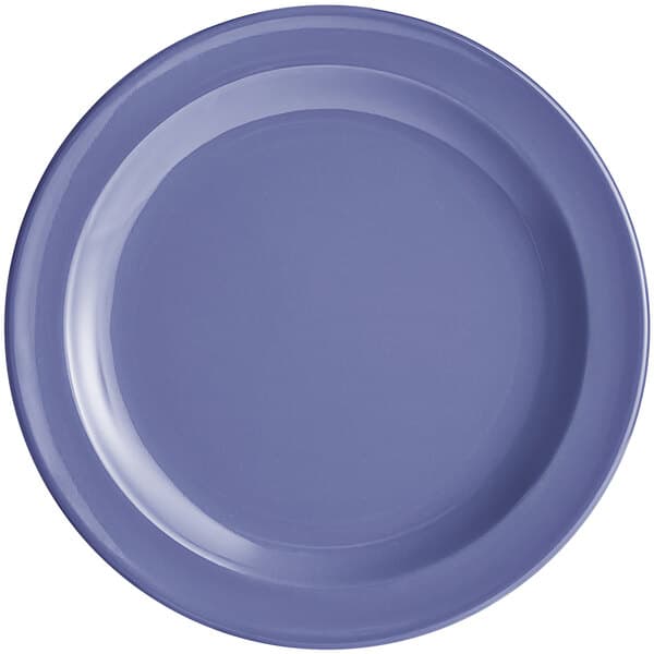 An Acopa Foundations purple melamine plate with a narrow rim.