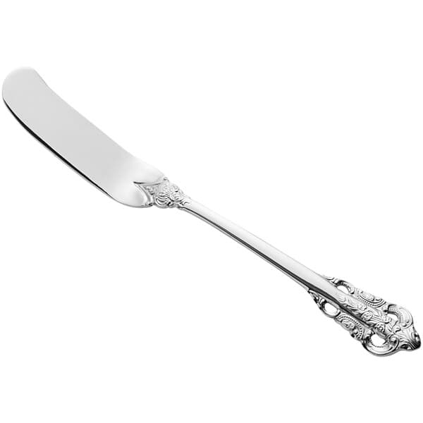 An Acopa Ophelia stainless steel butter knife with a handle.