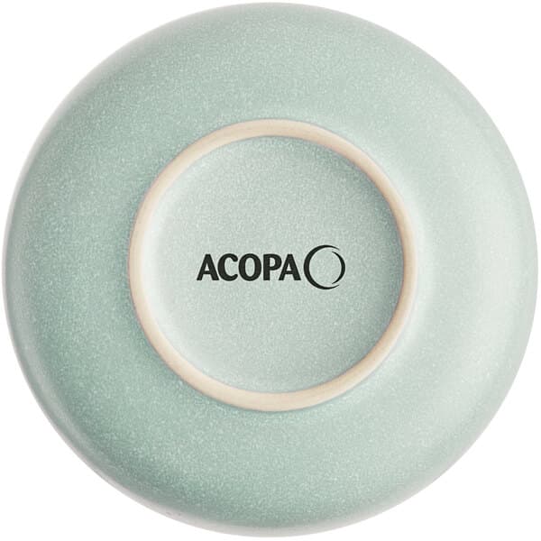 A Harbor Blue matte porcelain bowl with a black Acopa logo.