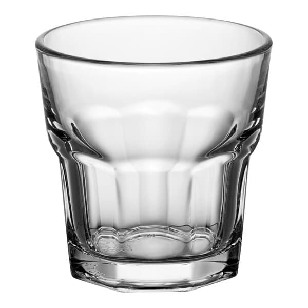 An Acopa Memphis clear glass rocks tumbler.